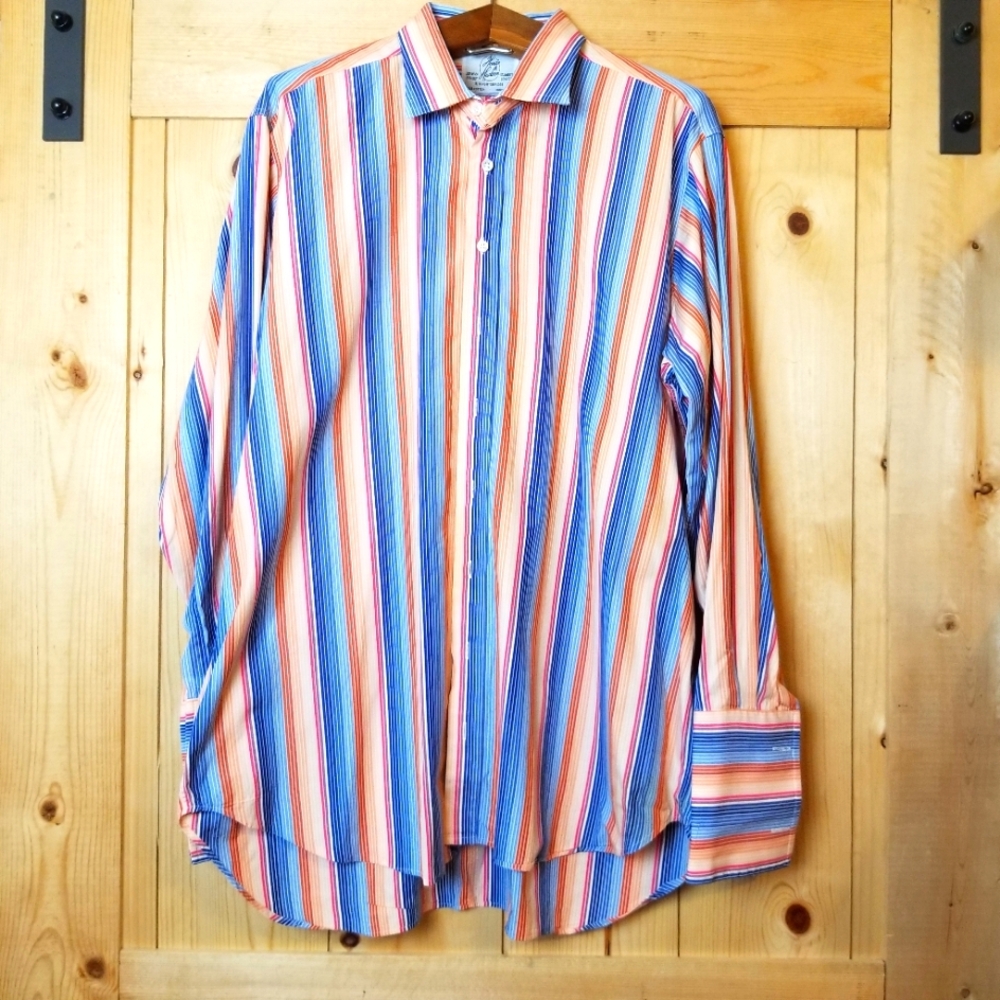 Harvie & Hudson Cotton Striped French Cuff Button Down Shirt made In USA